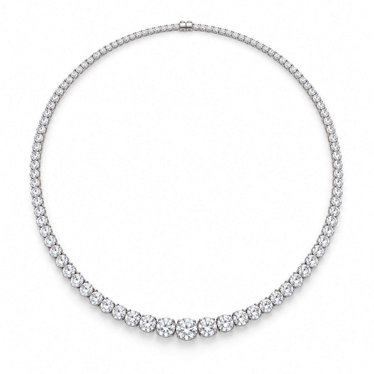 Graduated round lab grown diamond Riviera necklace front view