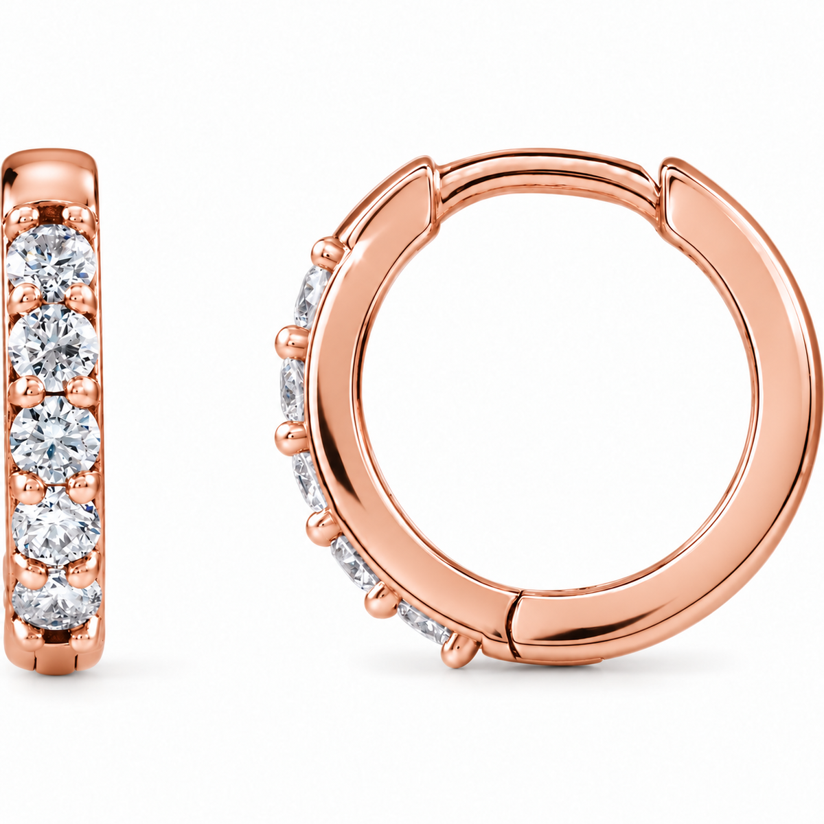 14K Rose Gold lab-grown diamond huggie earrings — representative color view 1