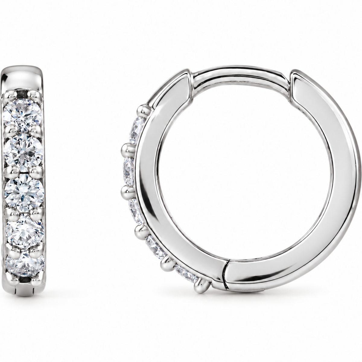 14K White Gold lab-grown diamond huggie earrings — representative color view 1