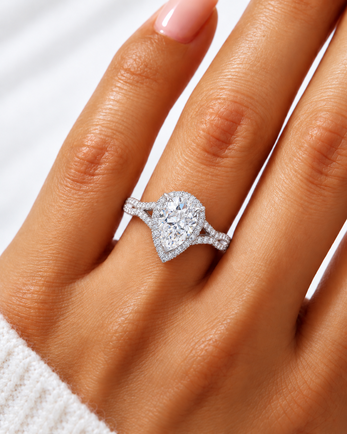 Jasmine Lab Grown Diamond Ring — white gold — on hand