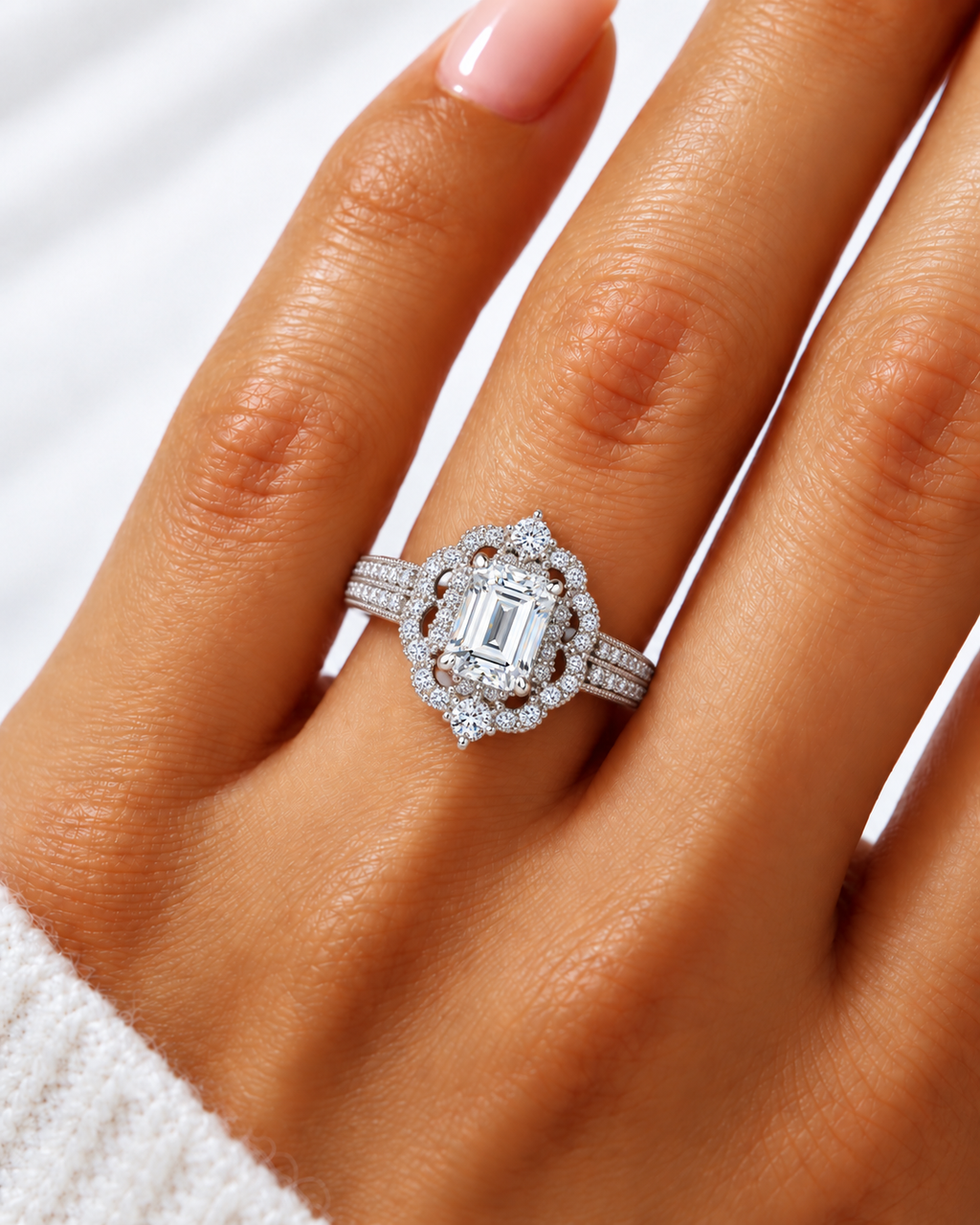 Josie Lab Grown Diamond Ring — white gold — on hand