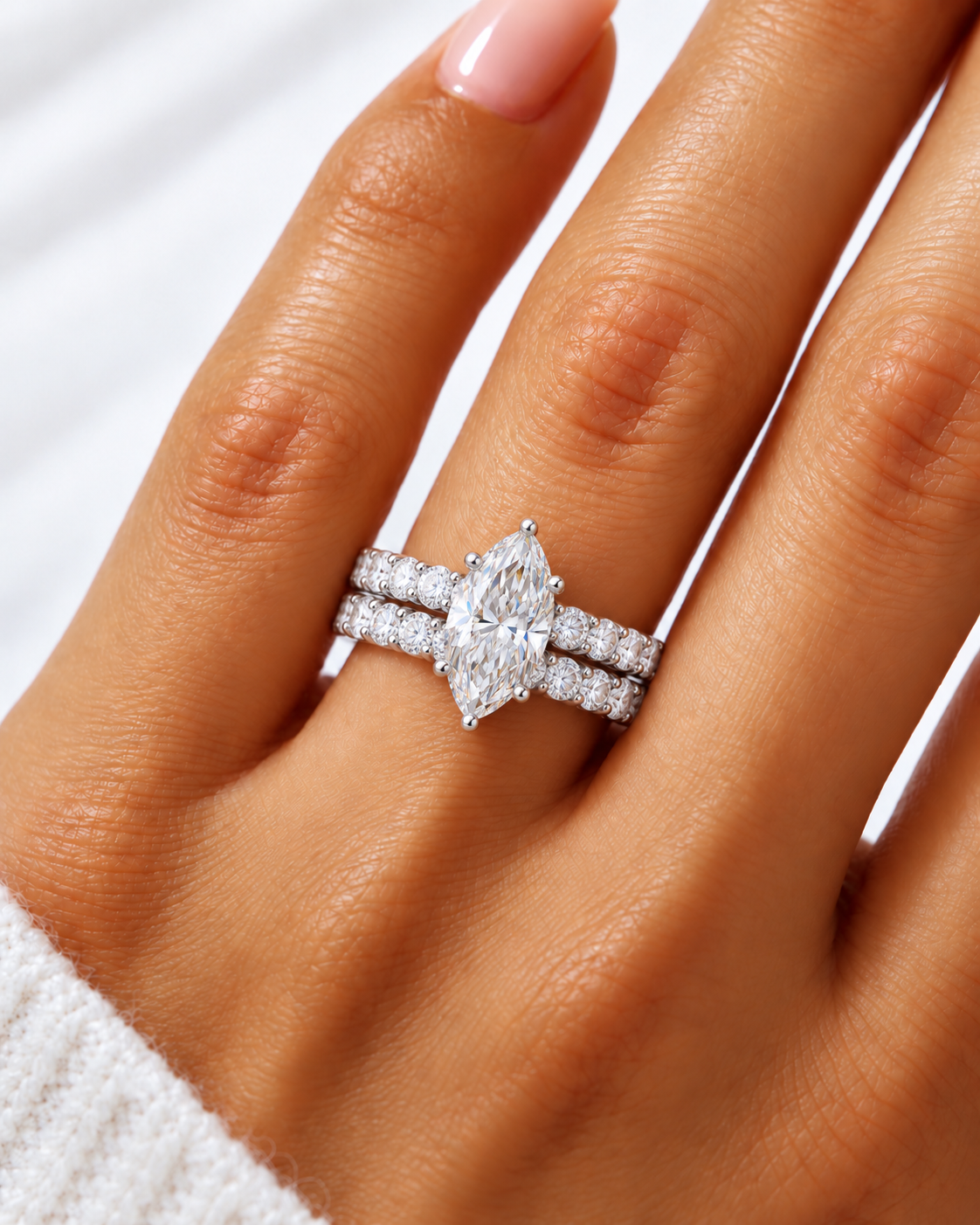 Jude Lab Grown Diamond Ring — white gold — on hand