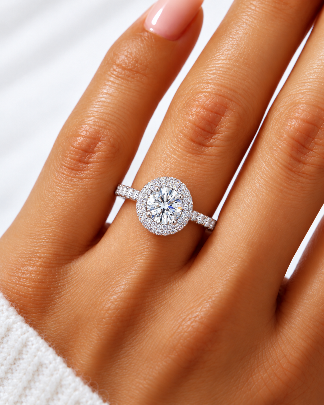 Kasandra Lab Grown Diamond Ring — white gold — on hand