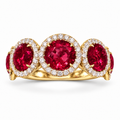 Lab-grown ruby diamond halo band, front view