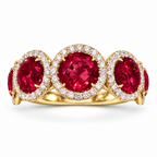 Lab-grown ruby diamond halo band, front view