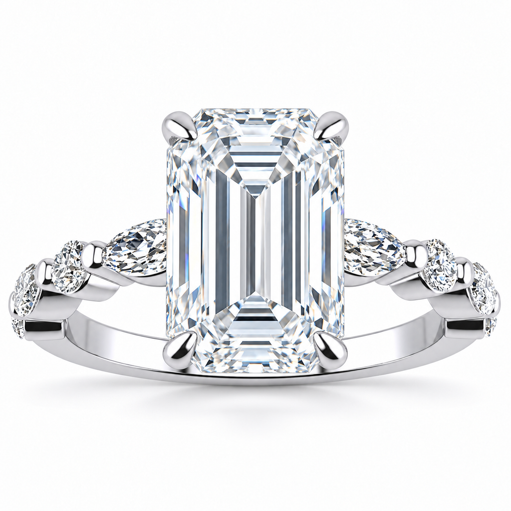 Leah Lab Grown Diamond Ring — emerald center — white gold — front view