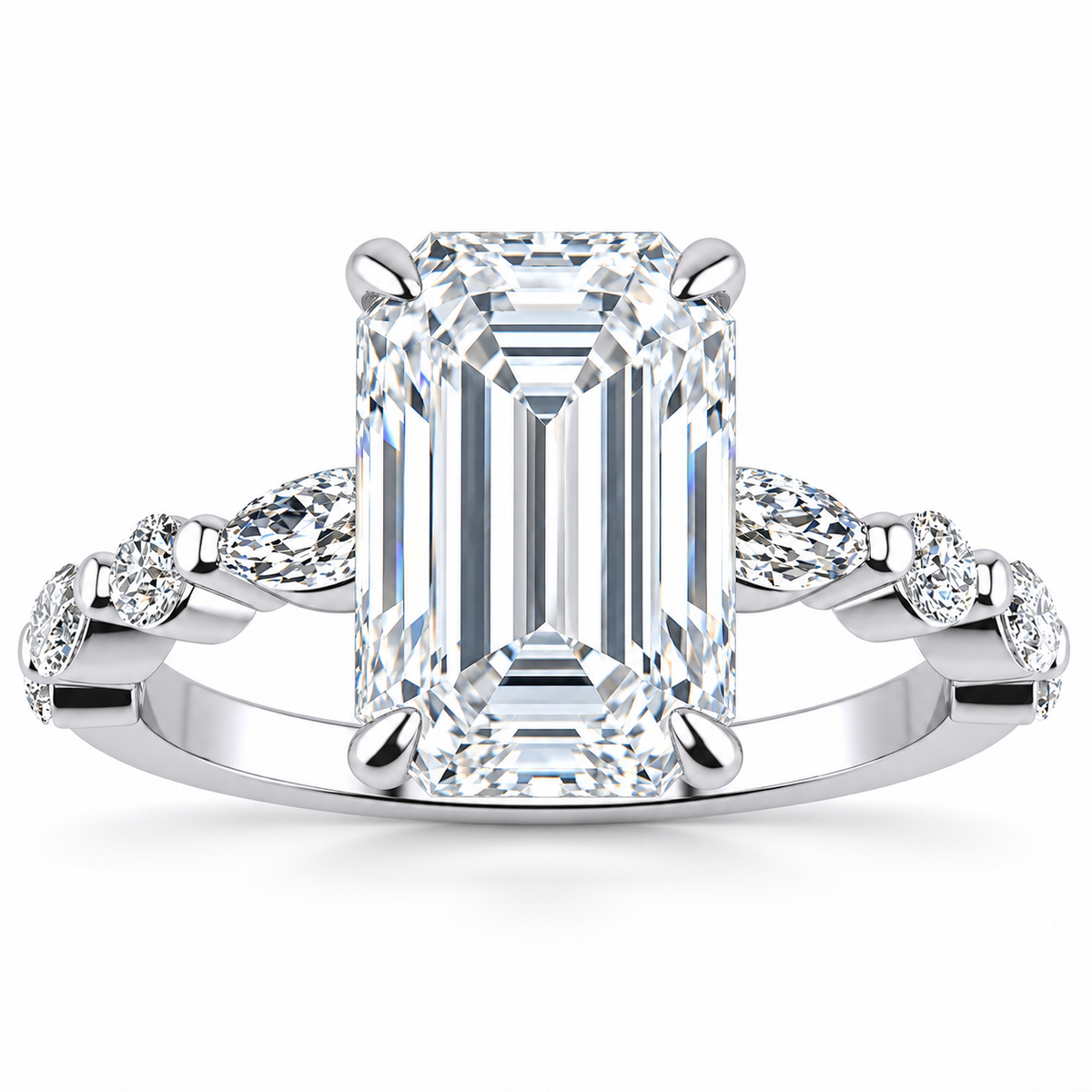 Leah Lab Grown Diamond Ring — emerald center — white gold — front view