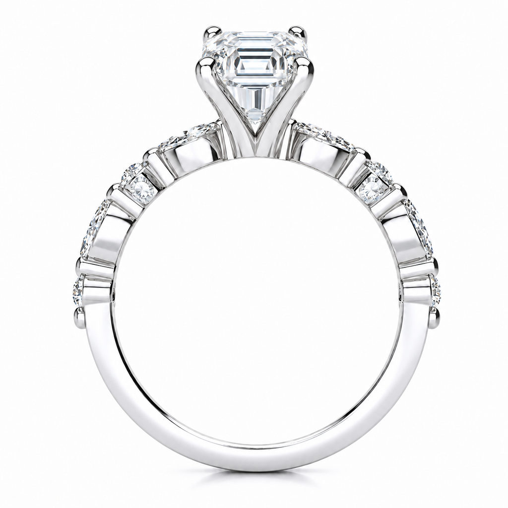 Leah Lab Grown Diamond Ring — emerald center — white gold — side profile