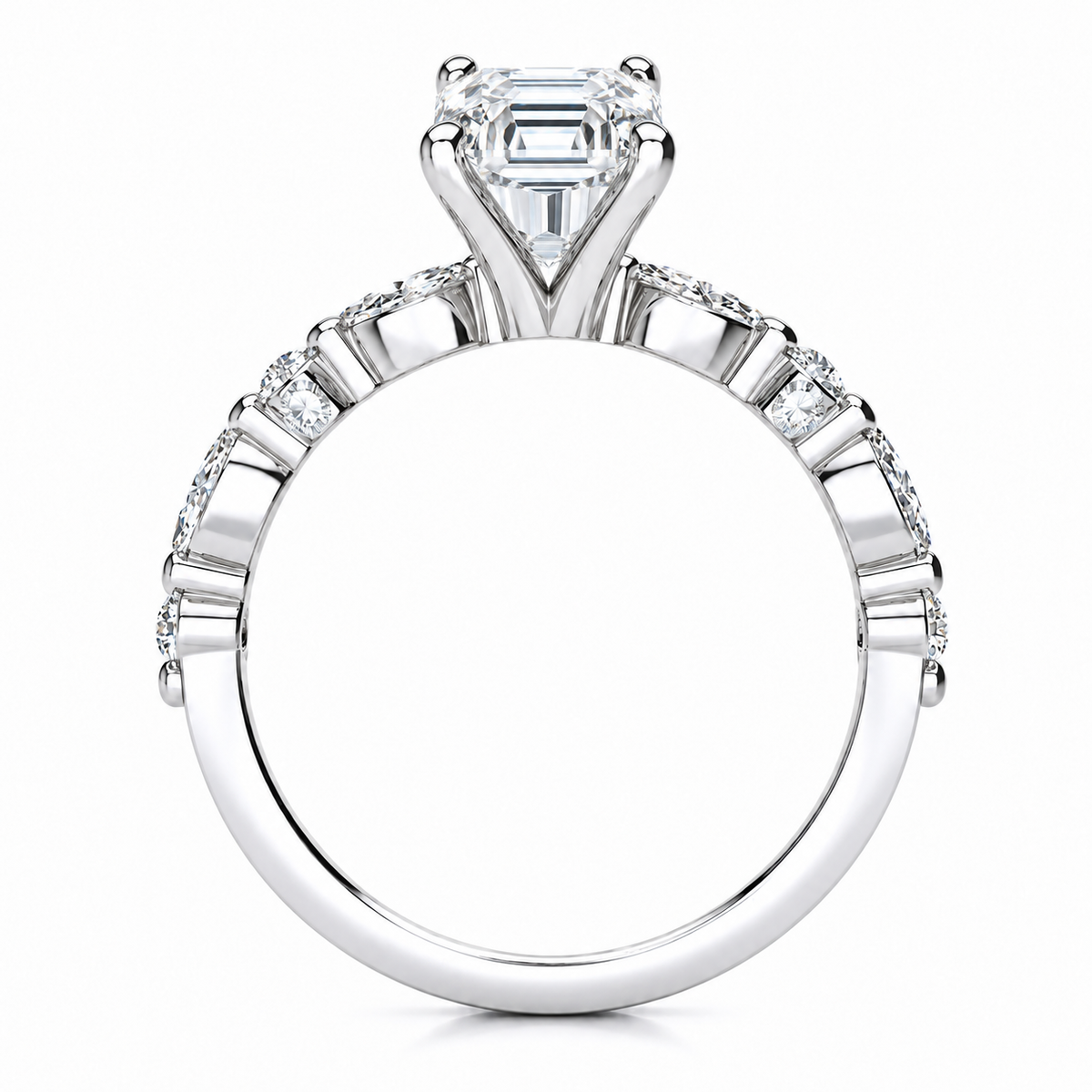 Leah Lab Grown Diamond Ring — emerald center — white gold — side profile