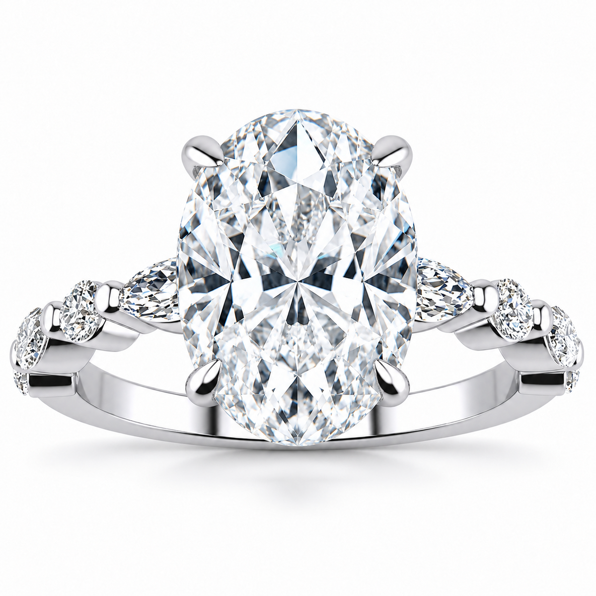 Leah Lab Grown Diamond Ring — oval center — white gold — front view