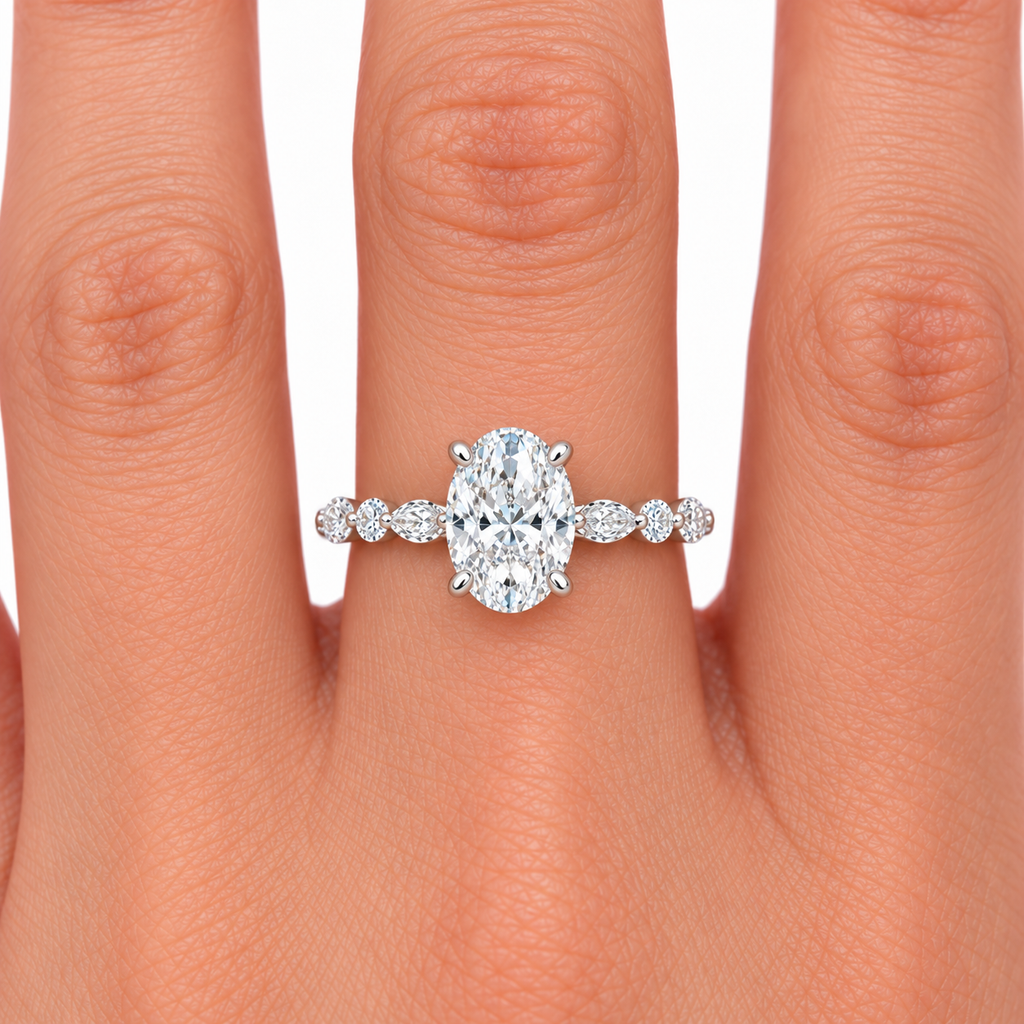 Leah Lab Grown Diamond Ring — oval center — white gold — on hand