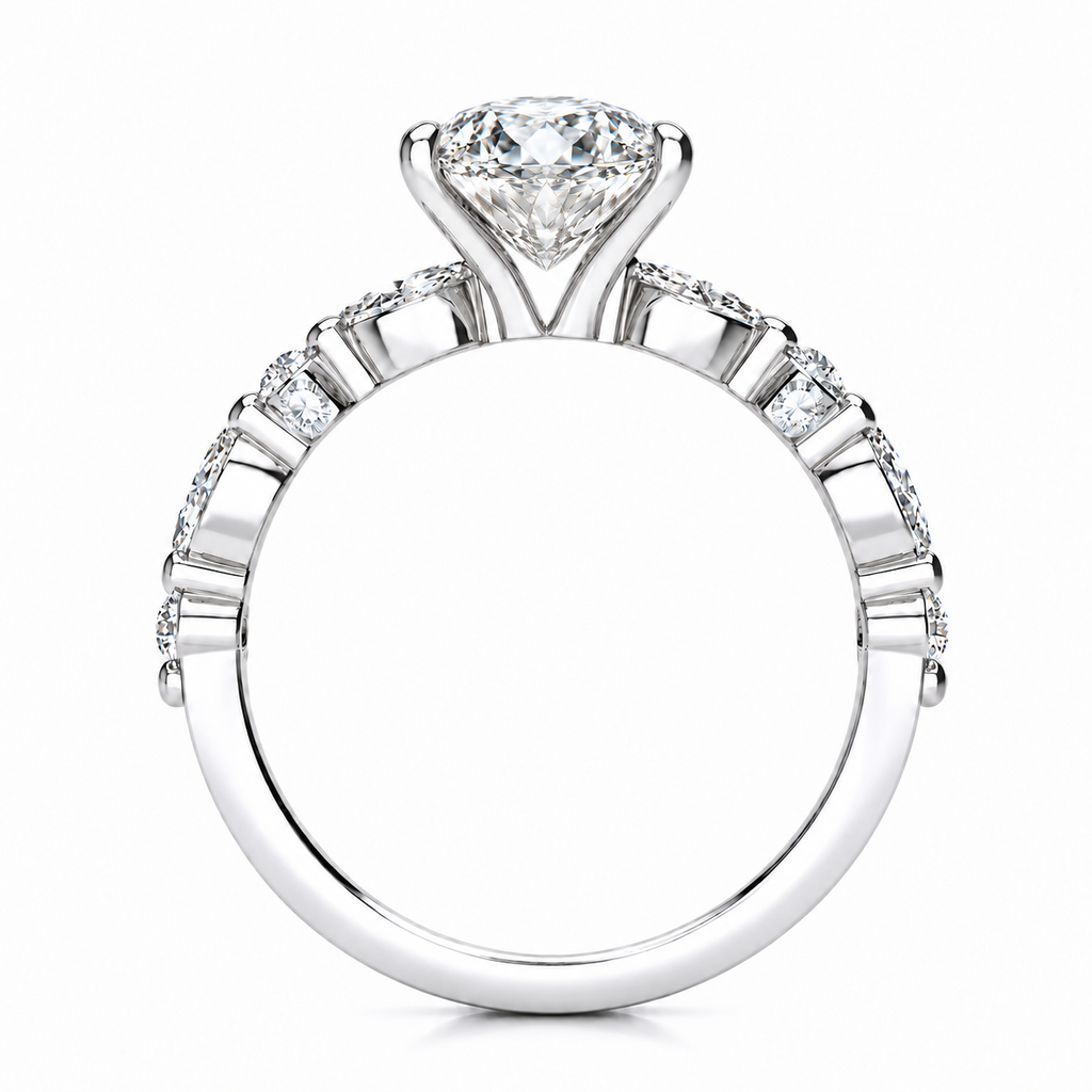 Leah Lab Grown Diamond Ring — oval center — white gold — side profile