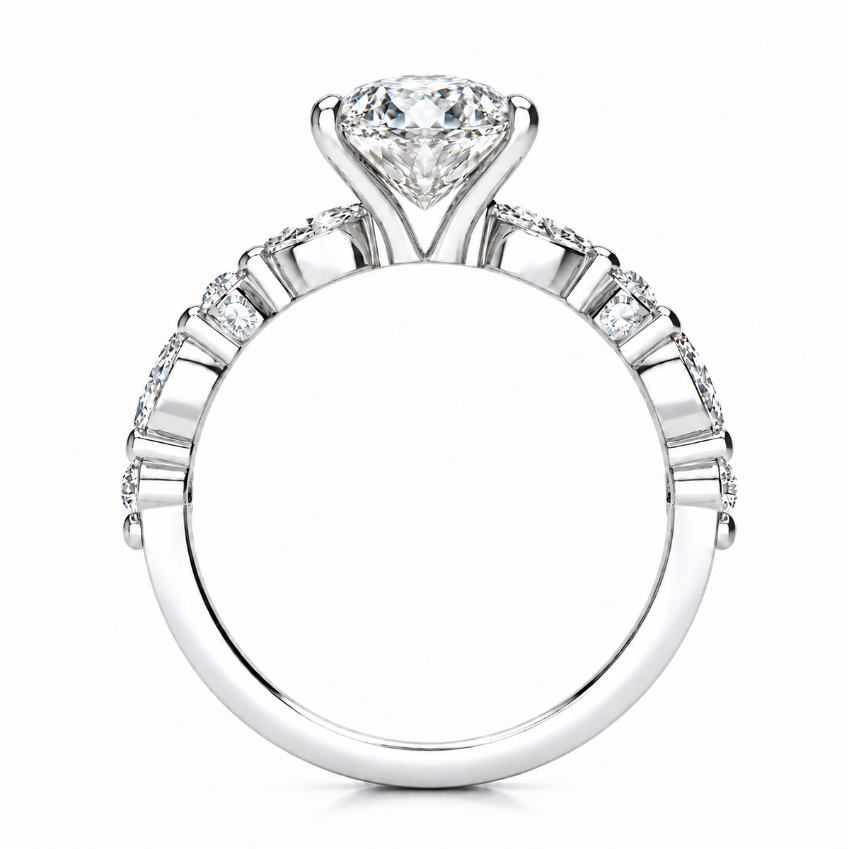 Leah Lab Grown Diamond Ring — oval center — white gold — side profile