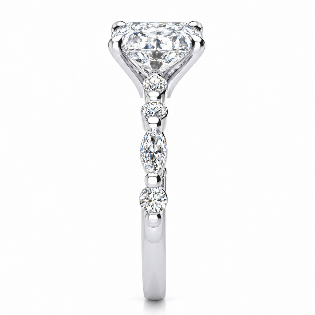 Leah Lab Grown Diamond Ring — radiant center — white gold — end view