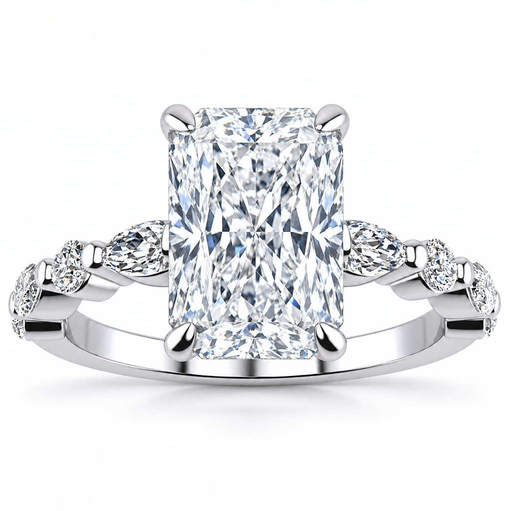 Leah Lab Grown Diamond Ring — radiant center — white gold — front view