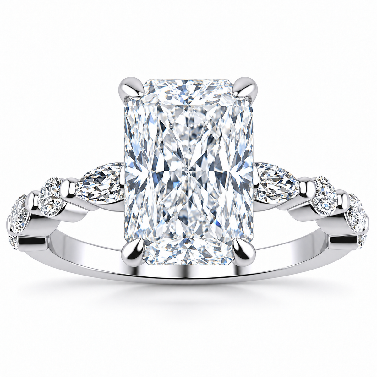 Leah Lab Grown Diamond Ring — radiant center — white gold — front view