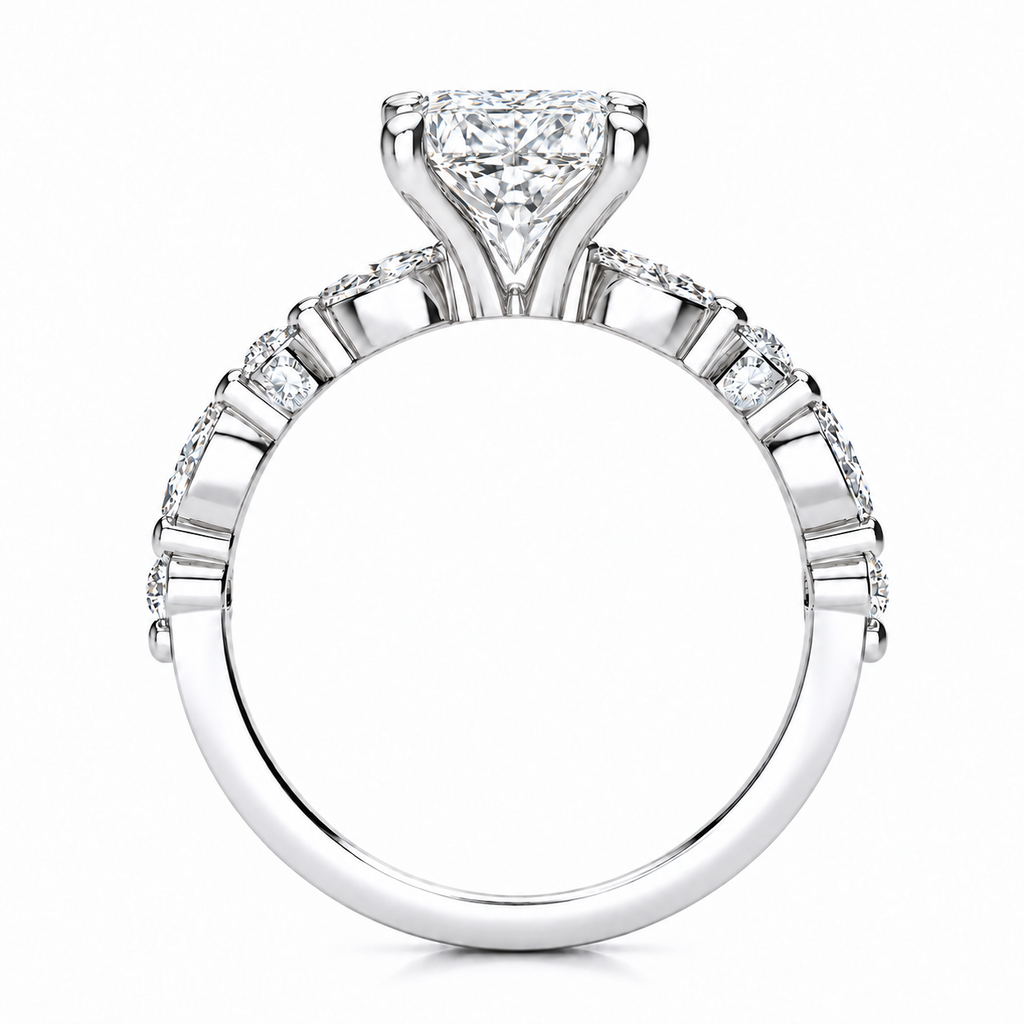Leah Lab Grown Diamond Ring — radiant center — white gold — side profile