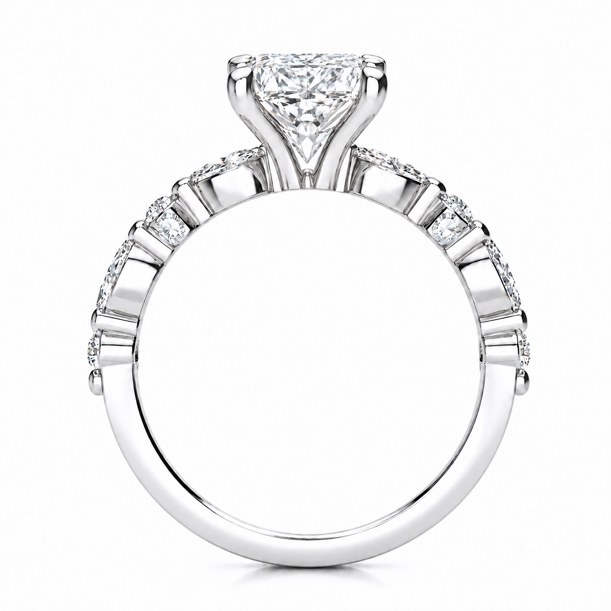 Leah Lab Grown Diamond Ring — radiant center — white gold — side profile