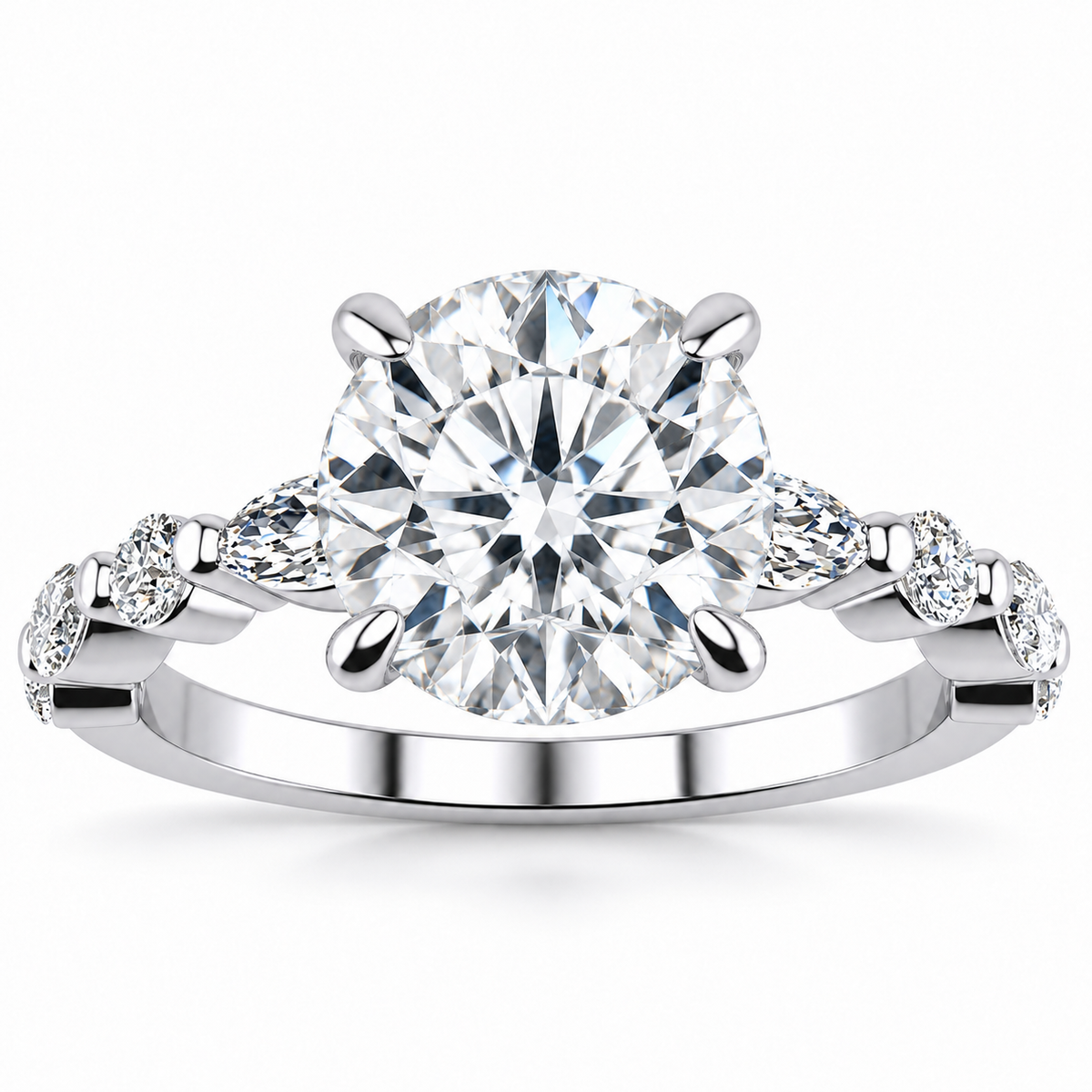 Leah Lab Grown Diamond Ring — round center — white gold — front view