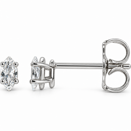Marquise lab-grown diamond stud earring — 14K White Gold, front and side views