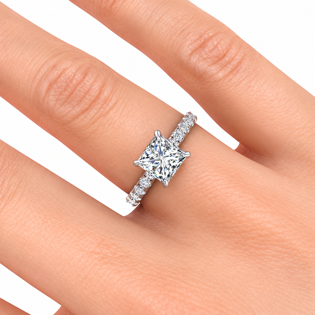 Melina Lab Grown Diamond Ring — white gold — on hand
