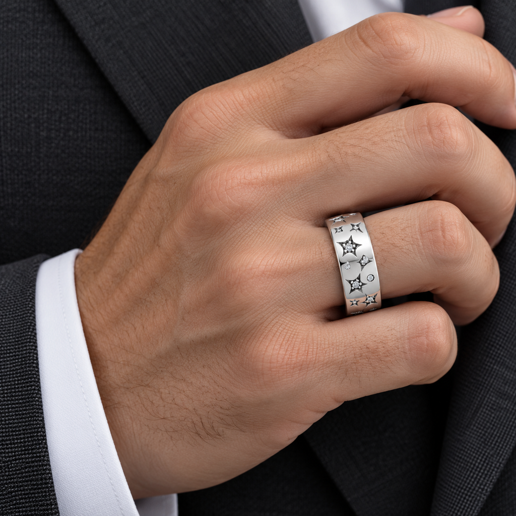 Men's 1/6 CTW Lab-Grown Diamond Celestial Band – 126439 — 14K White Gold, on-hand view