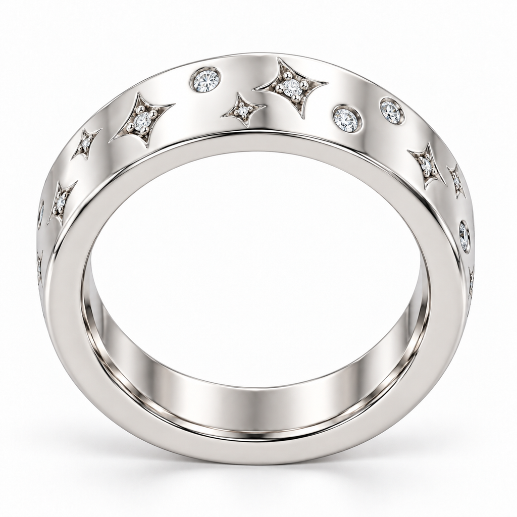 Men's 1/6 CTW Lab-Grown Diamond Celestial Band – 126439 — 14K White Gold, profile view