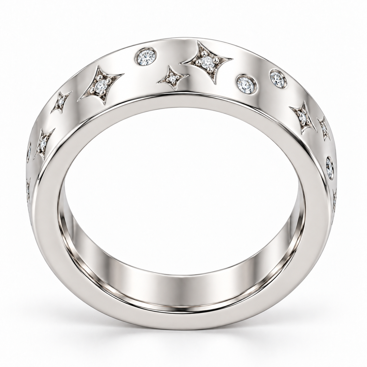 Men's 1/6 CTW Lab-Grown Diamond Celestial Band – 126439 — 14K White Gold, profile view