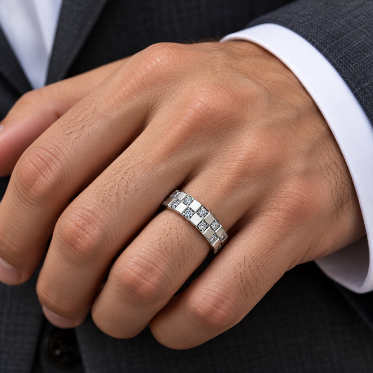 Men's 3/8 CTW Lab-Grown Diamond Band – 126466 — 14K White Gold, on-hand view