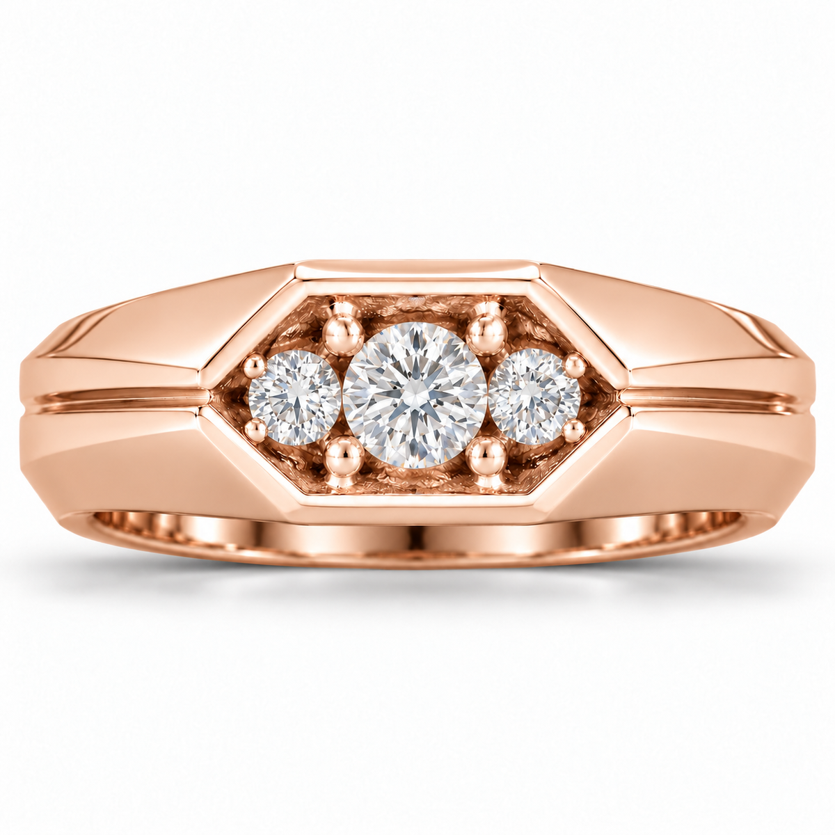 Men's 1/2 CTW Lab-Grown Diamond Geometric Three-Stone Band – 126506 — 14K Rose Gold, front view