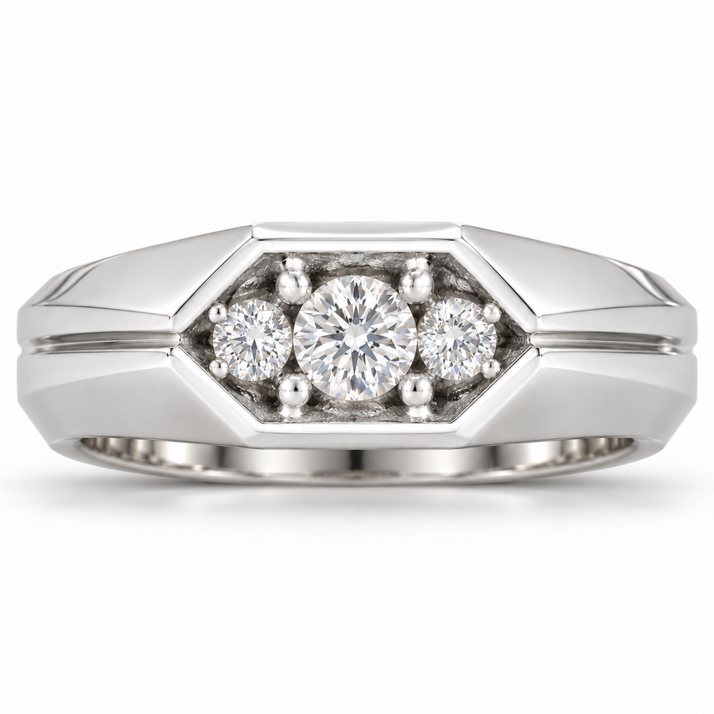 Men's 1/2 CTW Lab-Grown Diamond Geometric Three-Stone Band – 126506 — 14K White Gold, front view