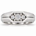 Men's 1/2 CTW Lab-Grown Diamond Geometric Three-Stone Band – 126506 — 14K White Gold, front view