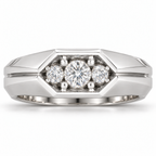 Men's 1/2 CTW Lab-Grown Diamond Geometric Three-Stone Band – 126506 — 14K White Gold, front view