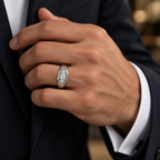 Men's 1/2 CTW Lab-Grown Diamond Geometric Three-Stone Band – 126506 — 14K White Gold, on-hand view