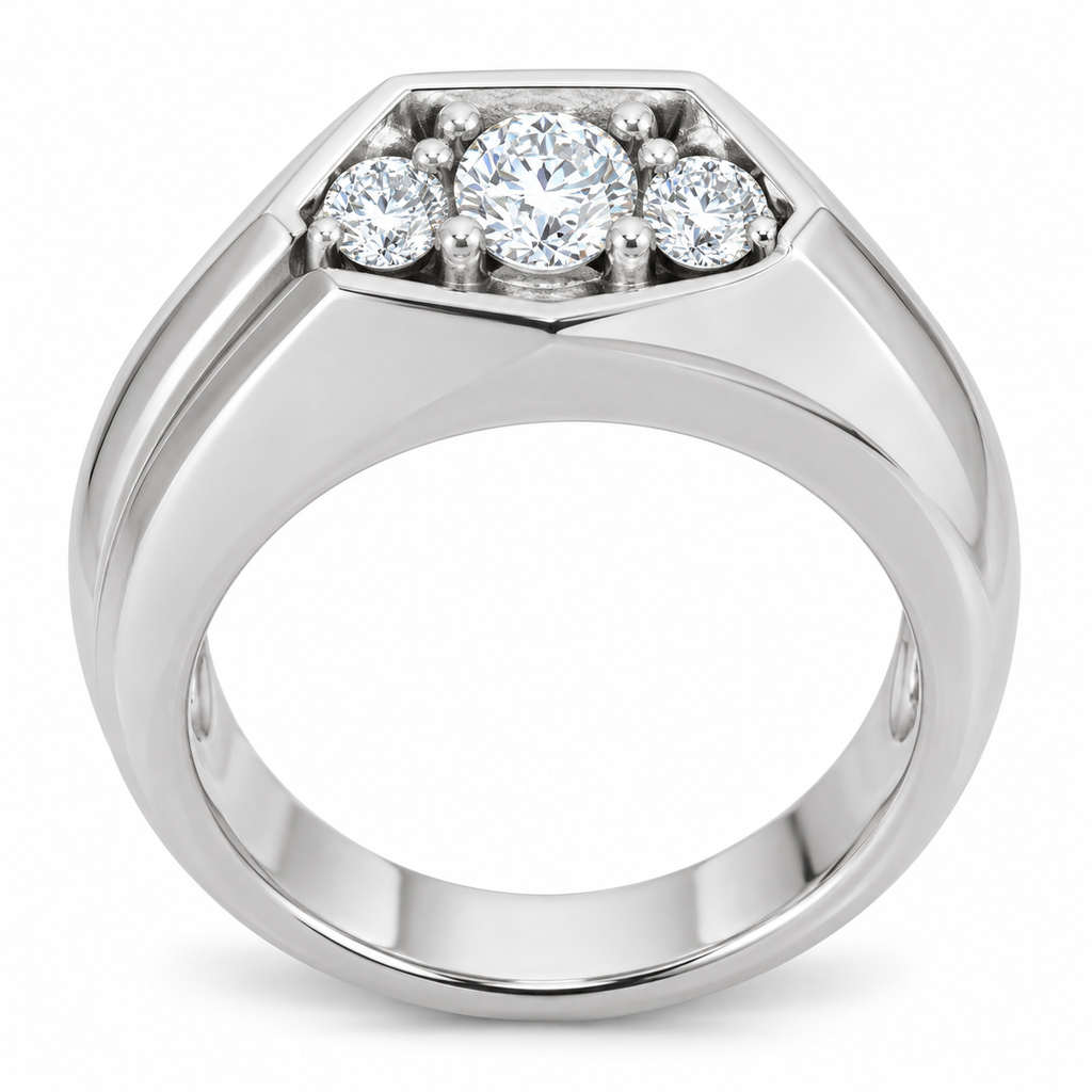 Men's 1/2 CTW Lab-Grown Diamond Geometric Three-Stone Band – 126506 — 14K White Gold, profile view