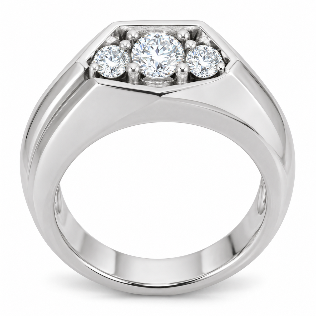 Men's 1/2 CTW Lab-Grown Diamond Geometric Three-Stone Band – 126506 — 14K White Gold, profile view