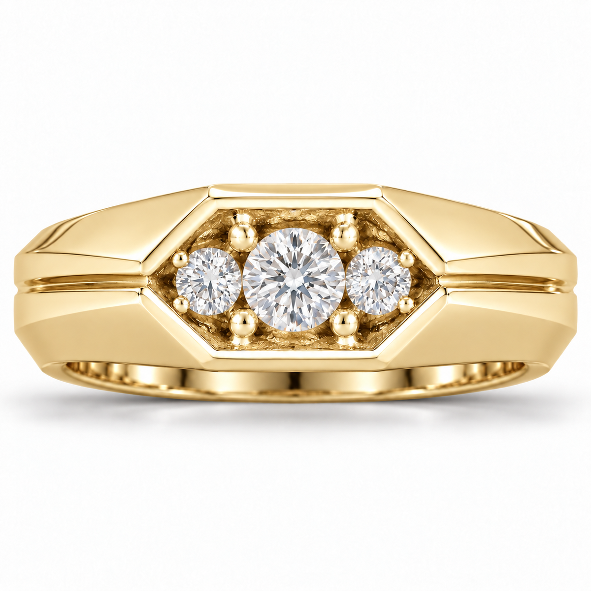 Men's 1/2 CTW Lab-Grown Diamond Geometric Three-Stone Band – 126506 — 14K Yellow Gold, front view
