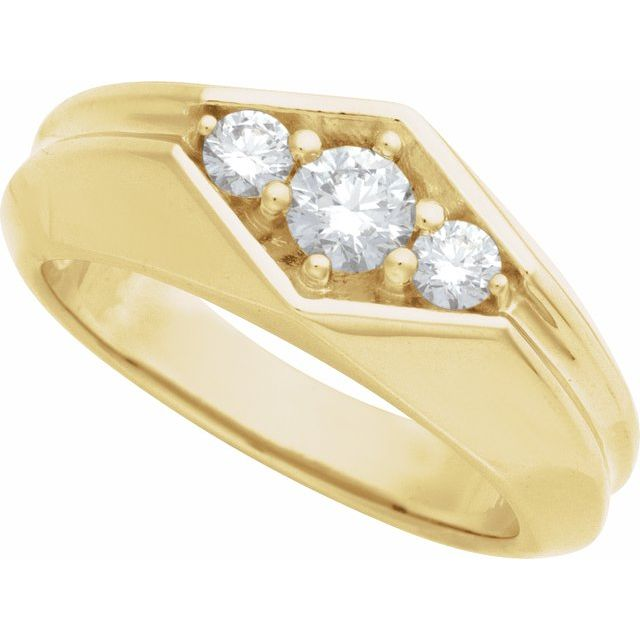 Men's 1/2 CTW Lab-Grown Diamond Geometric Three-Stone Band – 126506 — 14K Yellow Gold, side view