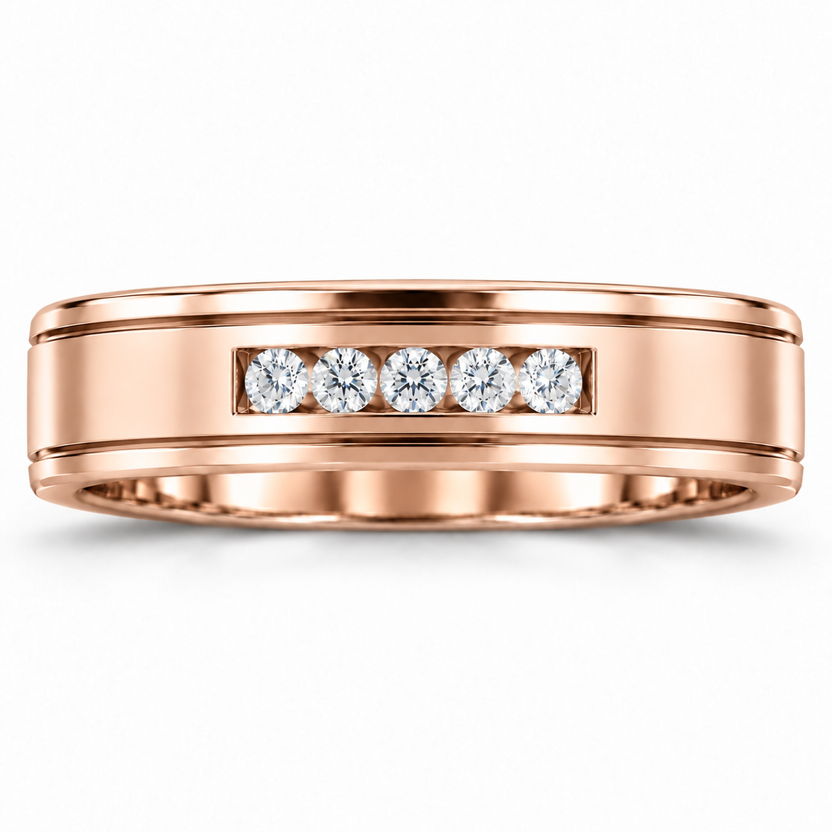 Men's 1/6 CTW Lab-Grown Diamond Grooved Five-Stone Band – 126509 — 14K Rose Gold, front view