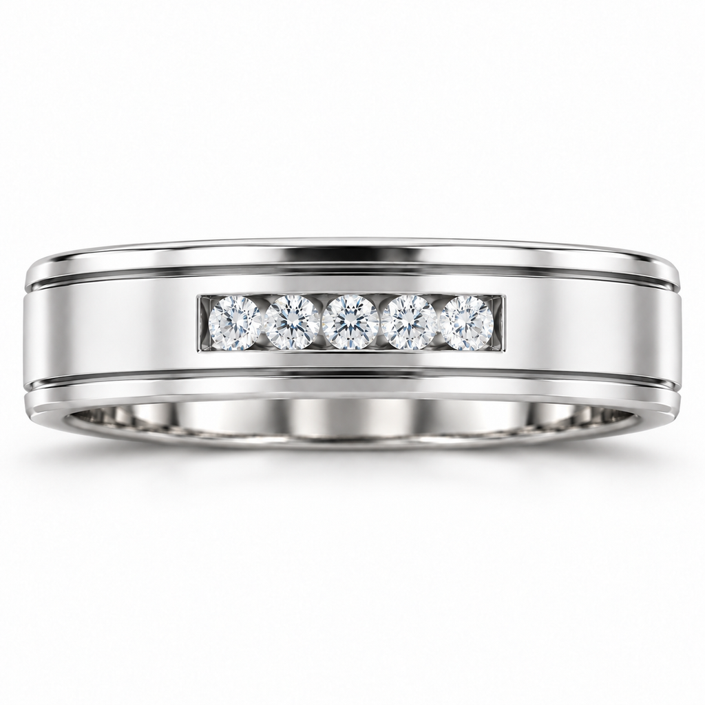 Men's 1/6 CTW Lab-Grown Diamond Grooved Five-Stone Band – 126509 — 14K White Gold, front view