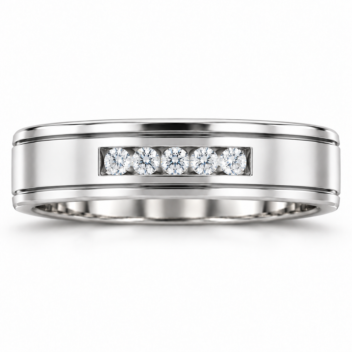 Men's 1/6 CTW Lab-Grown Diamond Grooved Five-Stone Band – 126509 — 14K White Gold, front view