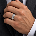 Men's 1/6 CTW Lab-Grown Diamond Grooved Five-Stone Band – 126509 — 14K White Gold, on-hand view