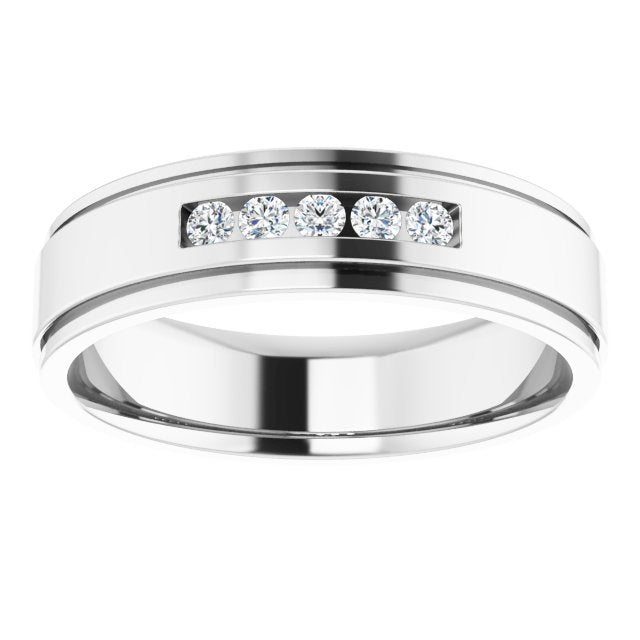 Men's 1/6 CTW Lab-Grown Diamond Grooved Five-Stone Band – 126509 — 14K White Gold, side view