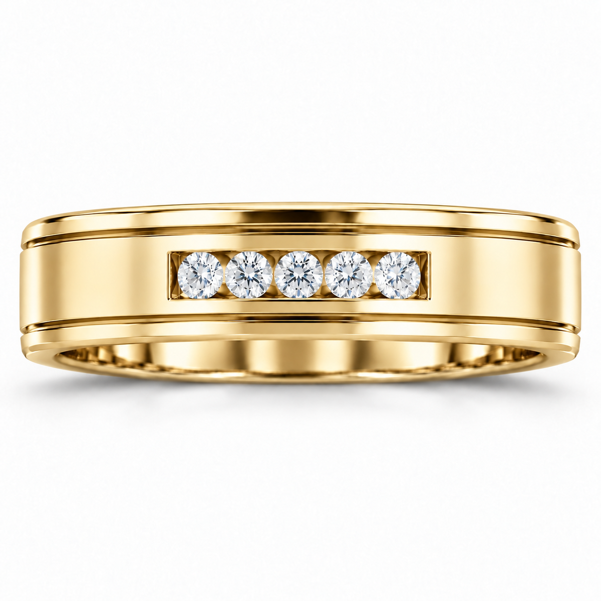 Men's 1/6 CTW Lab-Grown Diamond Grooved Five-Stone Band – 126509 — 14K Yellow Gold, front view