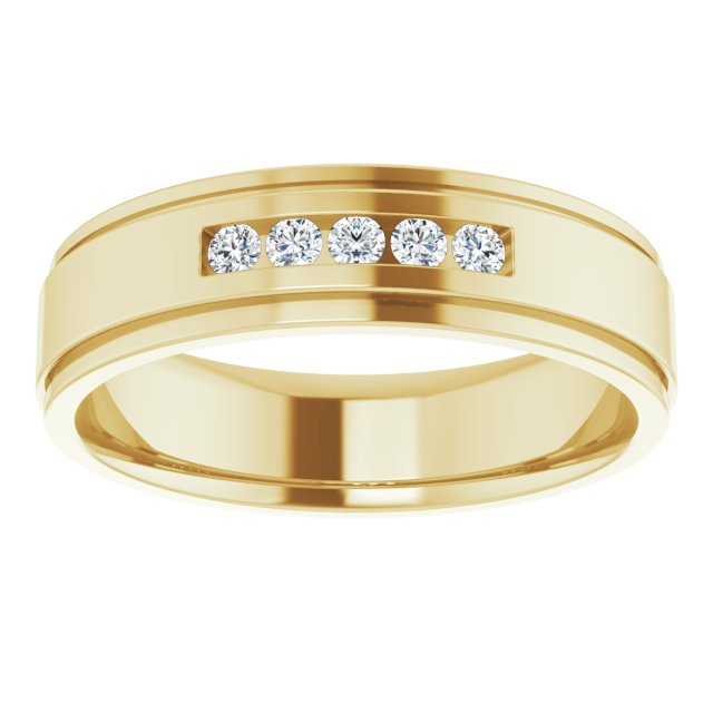 Men's 1/6 CTW Lab-Grown Diamond Grooved Five-Stone Band – 126509 — 14K Yellow Gold, side view