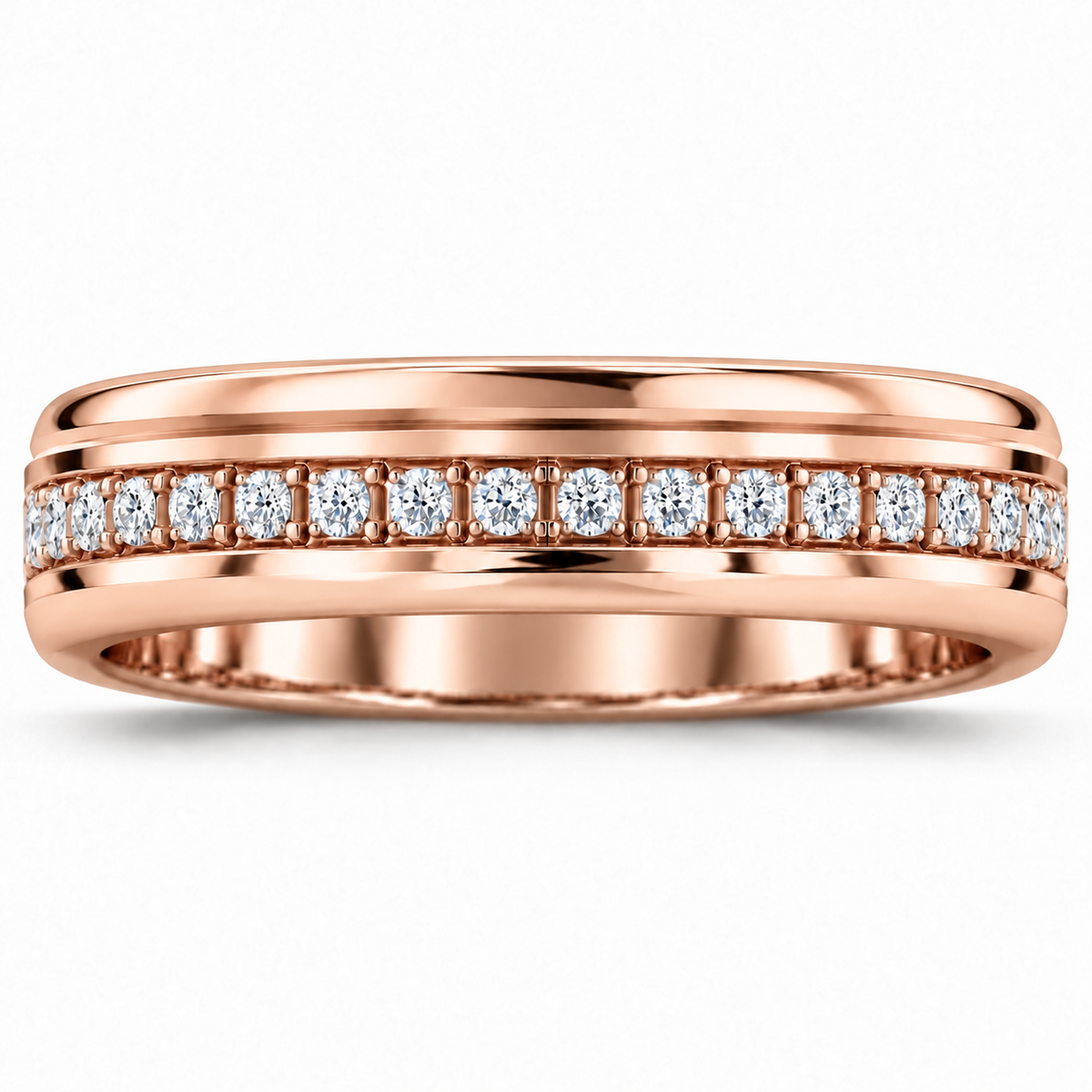 Men's 1/3 CTW Lab-Grown Diamond Grooved Band – 126575 — 14K Rose Gold, front view