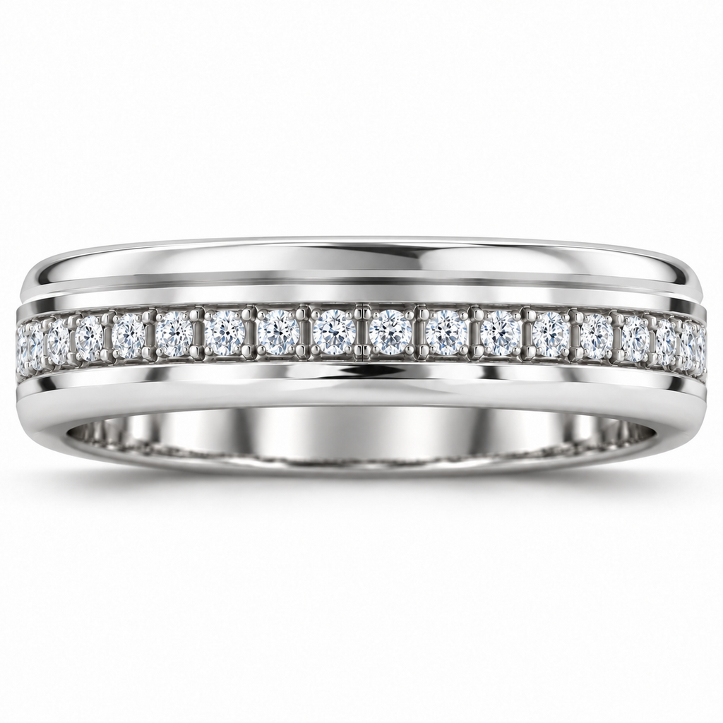 Men's 1/3 CTW Lab-Grown Diamond Grooved Band – 126575 — 14K White Gold, front view