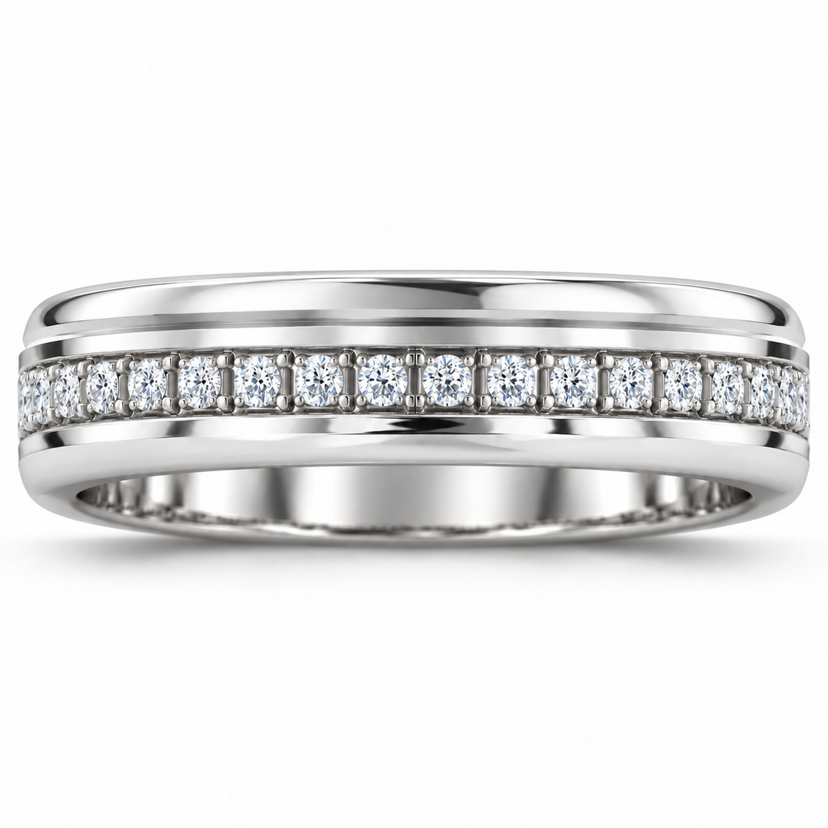 Men's 1/3 CTW Lab-Grown Diamond Grooved Band – 126575 — 14K White Gold, front view