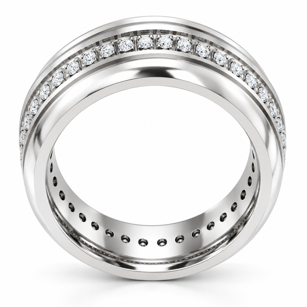 Men's 1/3 CTW Lab-Grown Diamond Grooved Band – 126575 — 14K White Gold, profile view