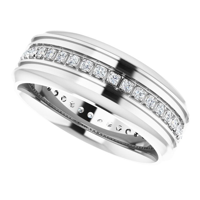 Men's 1/3 CTW Lab-Grown Diamond Grooved Band – 126575 — 14K White Gold, side view